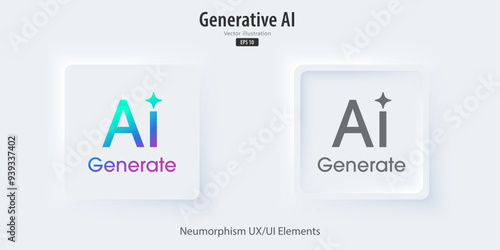 Generate AI icon. A set of 3D buttons active and inactive with icon symbols. Neumorphism style, UI UX design for app and web. Vector illustration.