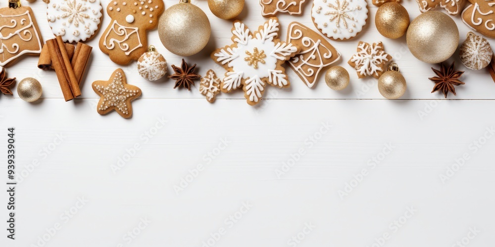 Naklejka premium Christmas Decor with Gingerbread Cookies and Ornaments