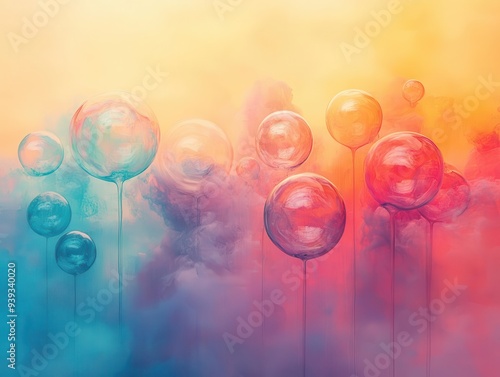 whimsical pastel dreamscape floating softhued spheres and translucent bubbles intermingling in ethereal clouds creating a playful and surreal abstract composition photo