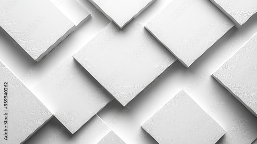 Fototapeta premium abstract geometric background overlapping white and light grey squares subtle shadows creating depth clean minimalist design modern aesthetic