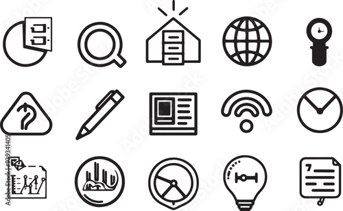 A straightforward vector icon set with a funnel, A/B testing, SEO analysis, and keyword ranking  photo