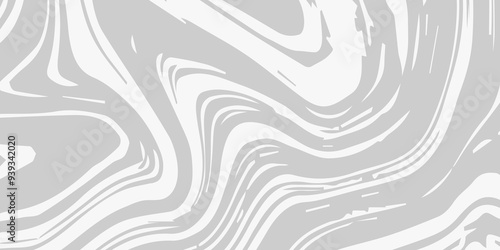 White and grey liquid marble pattern texture natural background. Liquify Swirl white and grey color art. Beautiful drawing with the divorces and wavy lines in gray tones.	