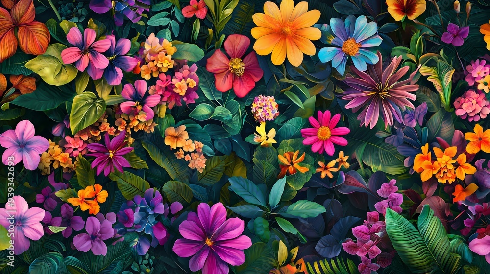 Colorful Tropical Flowers and Lush Foliage. Colorful Tropical Flowers and Lush Foliage.