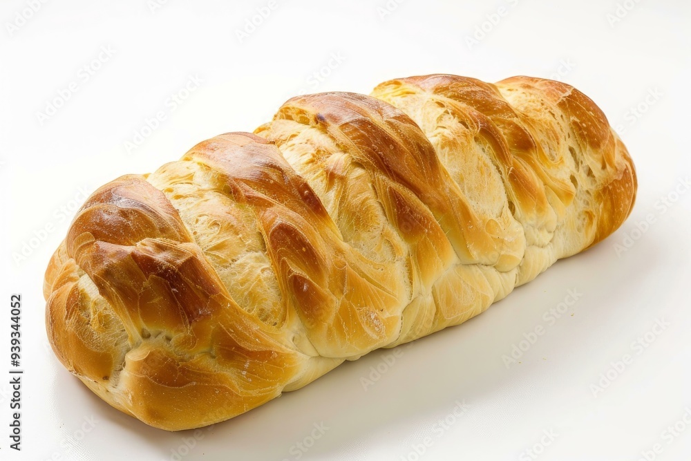 Loaf of freshly baked white bread is resting on a white background Loaf of freshly baked white bread is resting on a white background