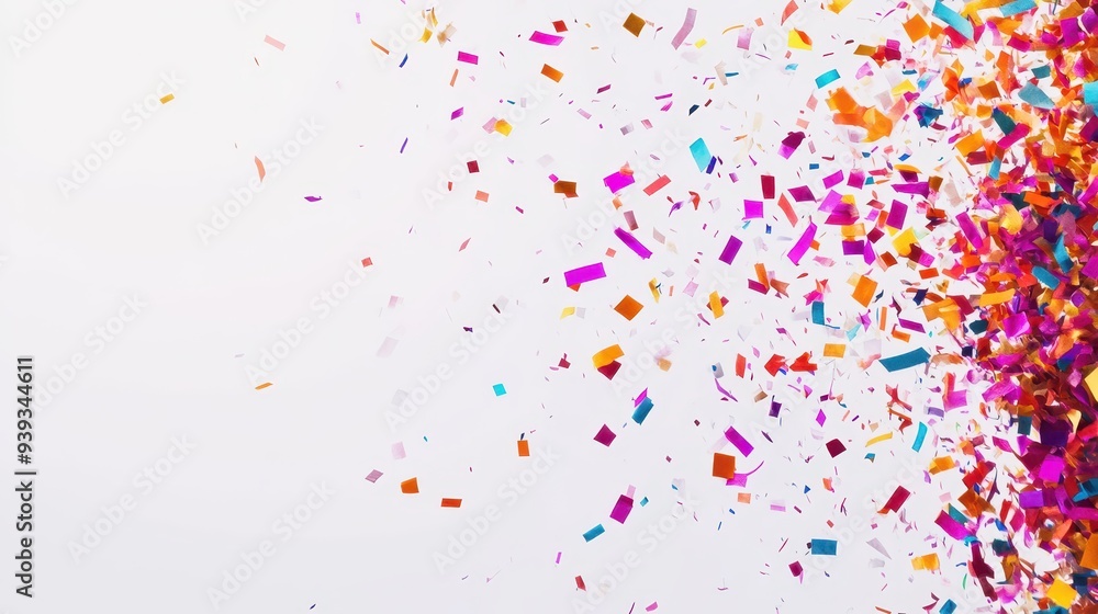 Colorful confetti scattered against a white background, symbolizing celebration and joy. Colorful confetti scattered against a white background, symbolizing celebration and joy.