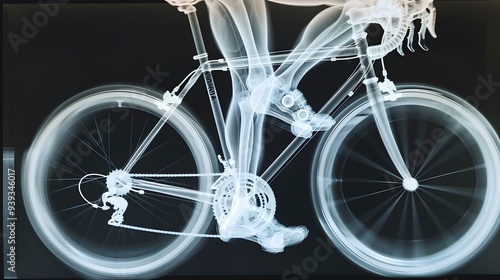 X-Ray of a Cyclist Pedaling: An x-ray image of a cyclist pedaling, capturing the leg and hip movement. photo