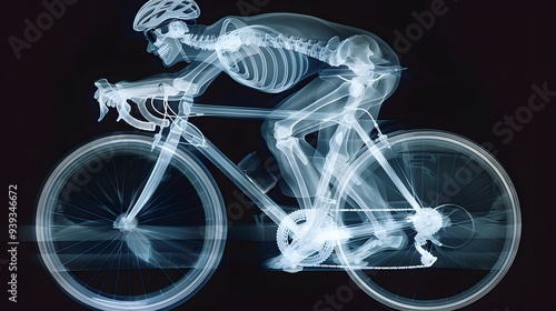 X-Ray of a Cyclist Pedaling: An x-ray image of a cyclist pedaling, capturing the leg and hip movement. photo