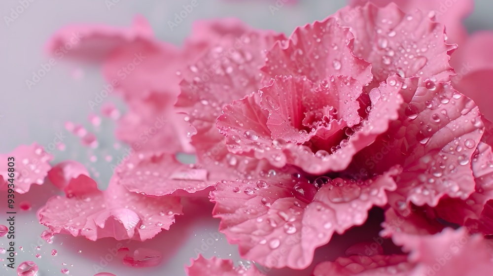 a flower with water drops on it and a pink flower in the background. a flower with water drops on it and a pink flower in the background.