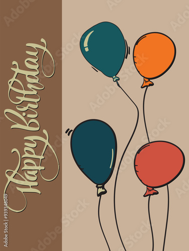 cute birthday card with balloons