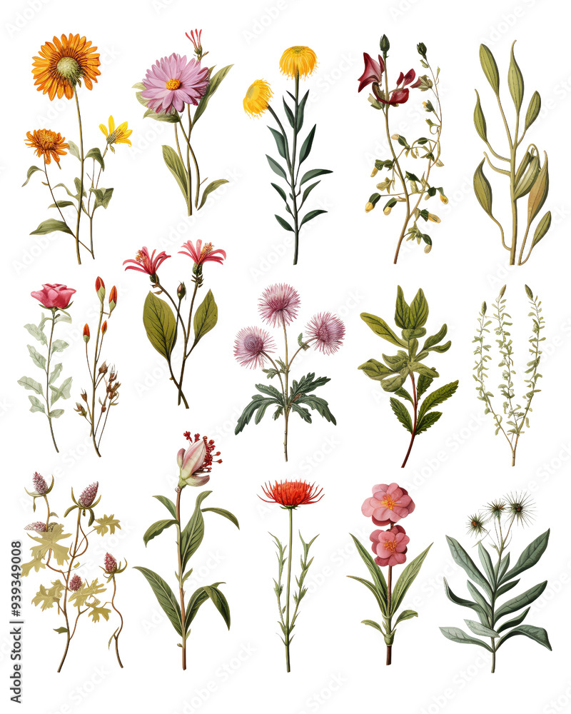 custom made wallpaper toronto digitalA vibrant collection of hand-drawn wildflowers showcasing diverse colors and shapes for botanical inspiration.