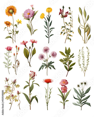 Wallpaper Mural A vibrant collection of hand-drawn wildflowers showcasing diverse colors and shapes for botanical inspiration. Torontodigital.ca