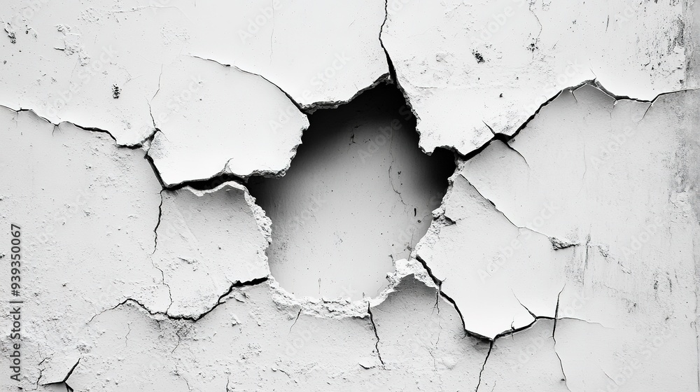 Obraz premium Broken hole white wall texture background fracture