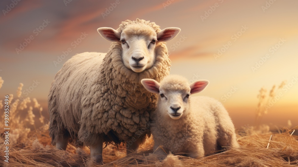Fototapeta premium Eid al adha mubarak Islamic festival social media banner and eid mubarak post template with sheep and lamb 