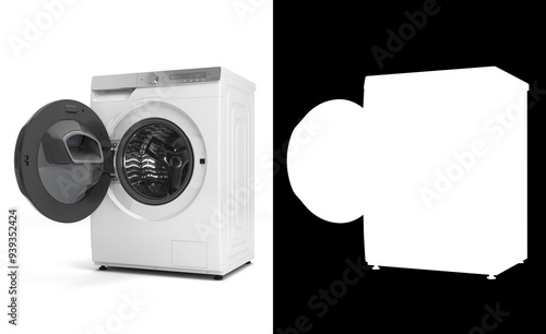 Obraz na płótnie New open modern Washing machine perspective view 3D render on white with alpha w salonie