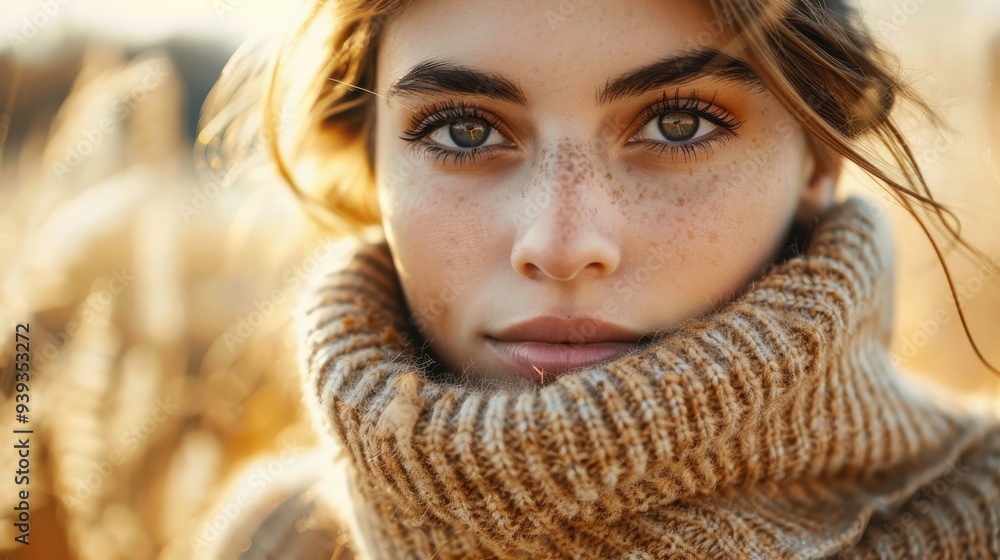 Fashion Comfort: Stylish Woman in a Cozy Turtleneck Sweater. Fashion Comfort: Stylish Woman in a Cozy Turtleneck Sweater.