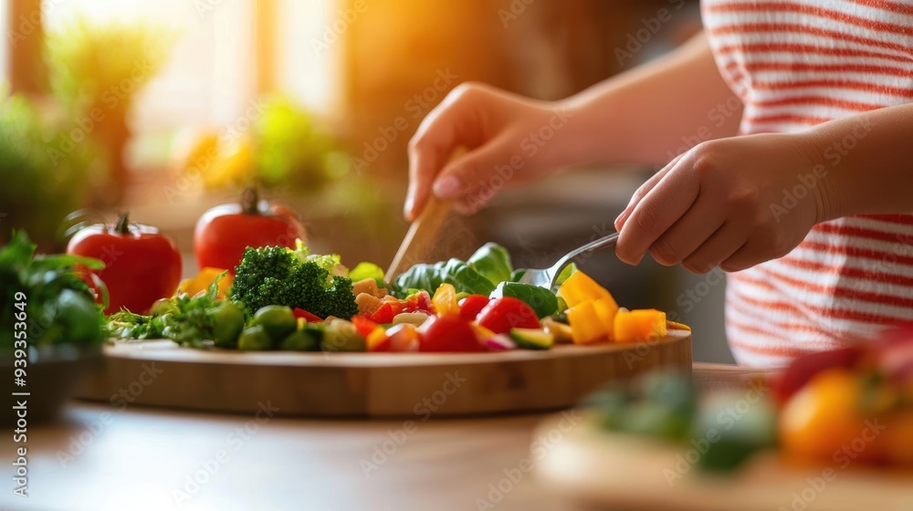 Woman preparing a healthy salad in her kitchen. Woman preparing a healthy salad in her kitchen.