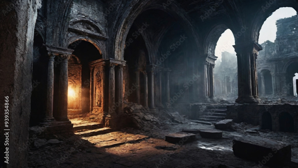 Fototapeta premium ancient relics of power amidst a nightmare landscape