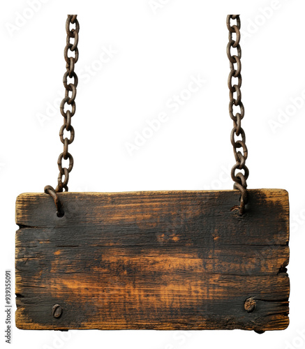 PNG Wooden sign on chains against white photo