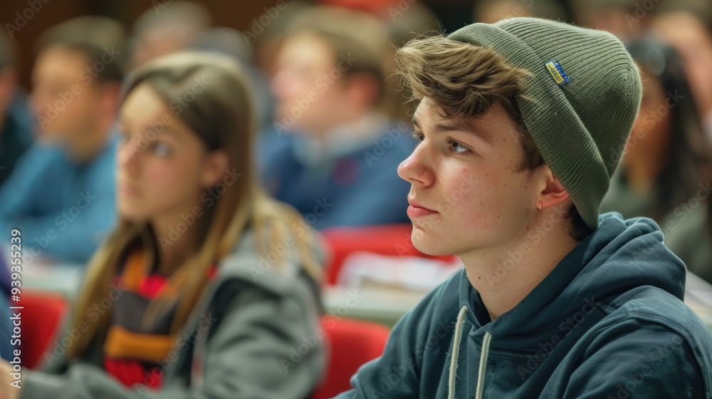 A college student taking notes during a lecture A college student taking notes during a lecture