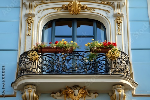 Bunte und kunstvoll verzierte Balkone in unterschiedlichen architektonischen Stilen photo