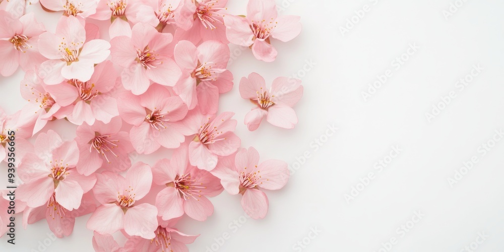 A 3D single icon of a cluster of pink cherry blossoms symbolizing spring and renewal. The icon is designed in a minimalistic style with each blossom detailed yet simple set against a white background A 3D single icon of a cluster of pink cherry blossoms symbolizing spring and renewal. The icon is designed in a minimalistic style with each blossom detailed yet simple set against a white background