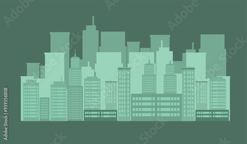 Monochrome silhouette of multi-storey buildings, the city center in the vector.