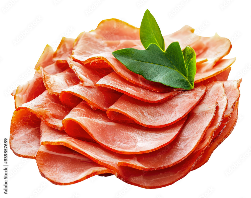 PNG Sliced deli meat arranged elegantly with herbs PNG Sliced deli meat arranged elegantly with herbs