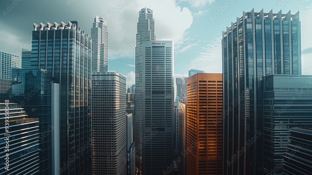 A high place, skyscrapers skyline, day, buildings. Generative AI. A high place, skyscrapers skyline, day, buildings. Generative AI.