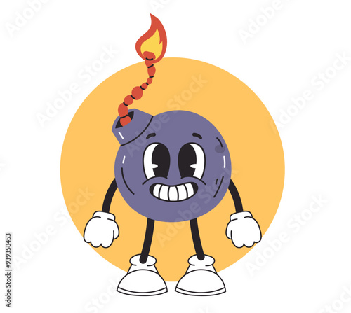 Bomb cartoon retro character concept. Vector graphic design illustration element