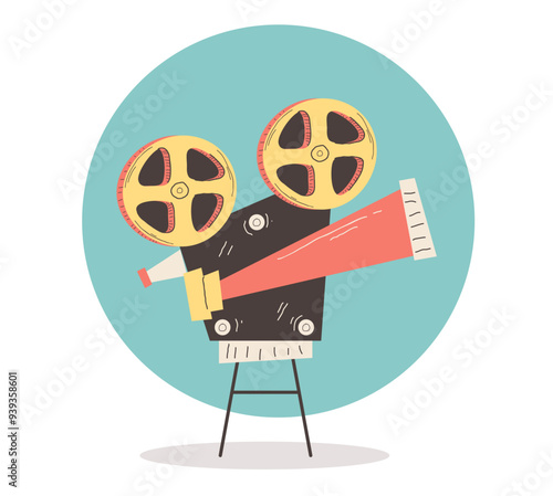cinema retro style line art flat concept. Vector graphic design illustration element