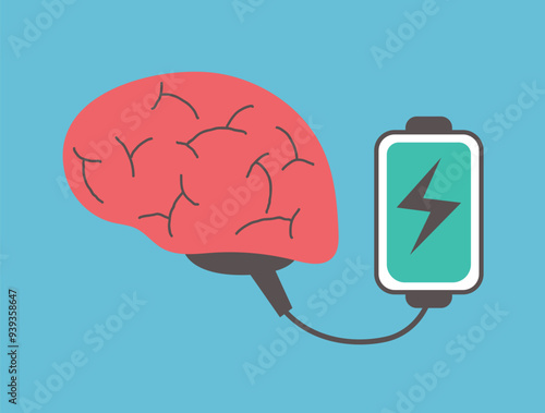 Full of energy charge happy brain character concept. Vector graphic design illustration element