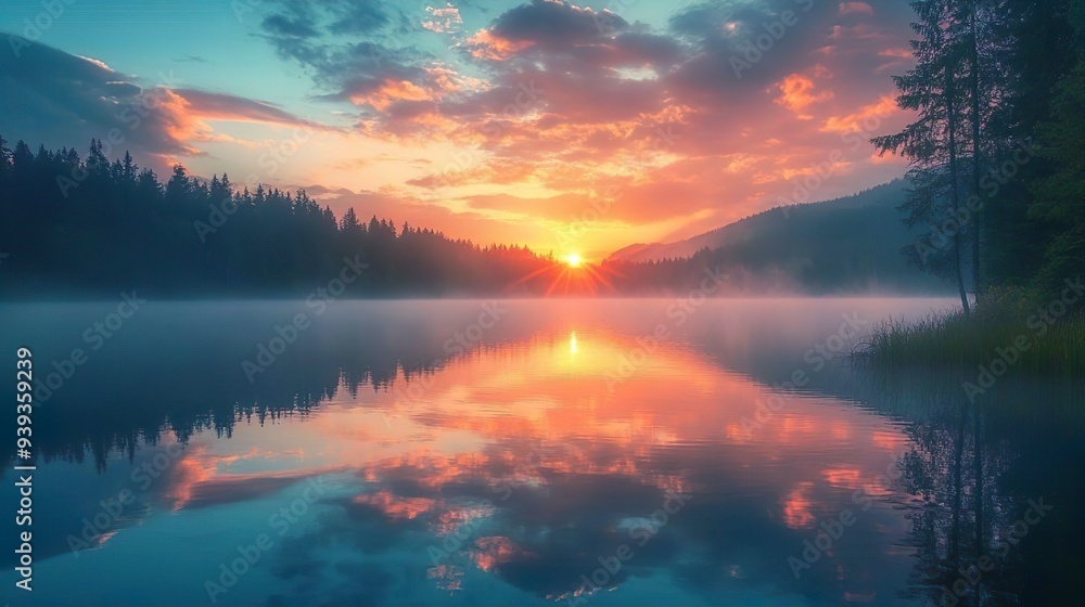 Serene sunset over a reflective lake captured in ultra HD for tranquil and soothing wallpapers Serene sunset over a reflective lake captured in ultra HD for tranquil and soothing wallpapers