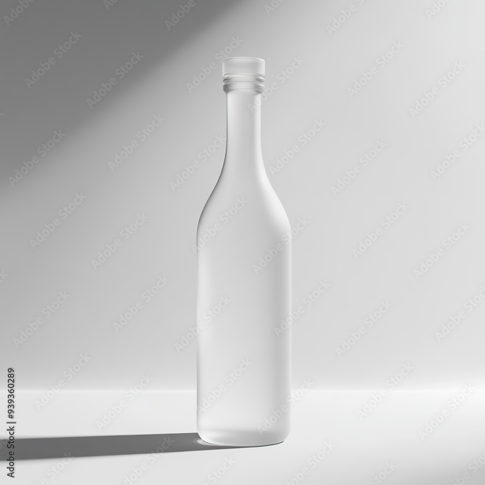 Clear glass bottle with frosted finish on a white background. Clear glass bottle with frosted finish on a white background.