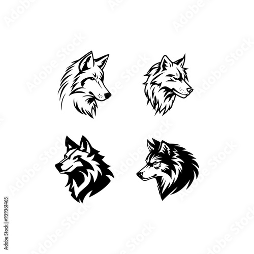 Set of Wolf Head Logo Design Vector