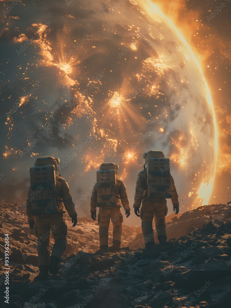 Naklejka premium Lunar Exploration: Cosmic Adventures Beyond Earth. Ai-Generative