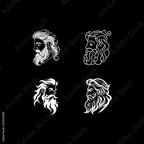 Set of Zeus Poseidon Logo Design Vector