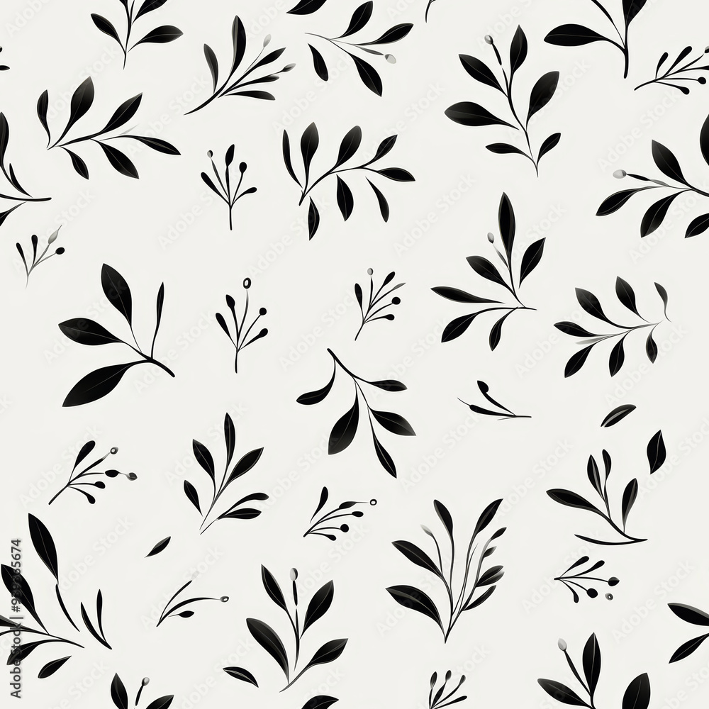Seamless pattern of black leaves and branches on a white background. Seamless pattern of black leaves and branches on a white background.