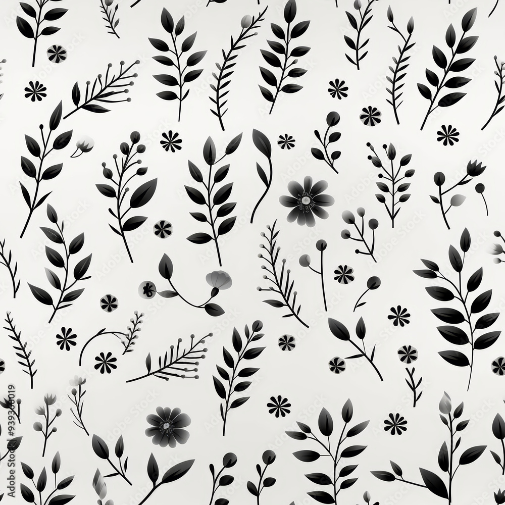 Seamless pattern with black floral design on a white background. Seamless pattern with black floral design on a white background.