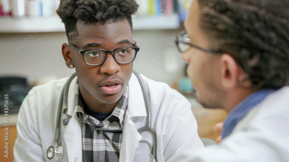 A young adult discussing vaccine information with a healthcare provider A young adult discussing vaccine information with a healthcare provider