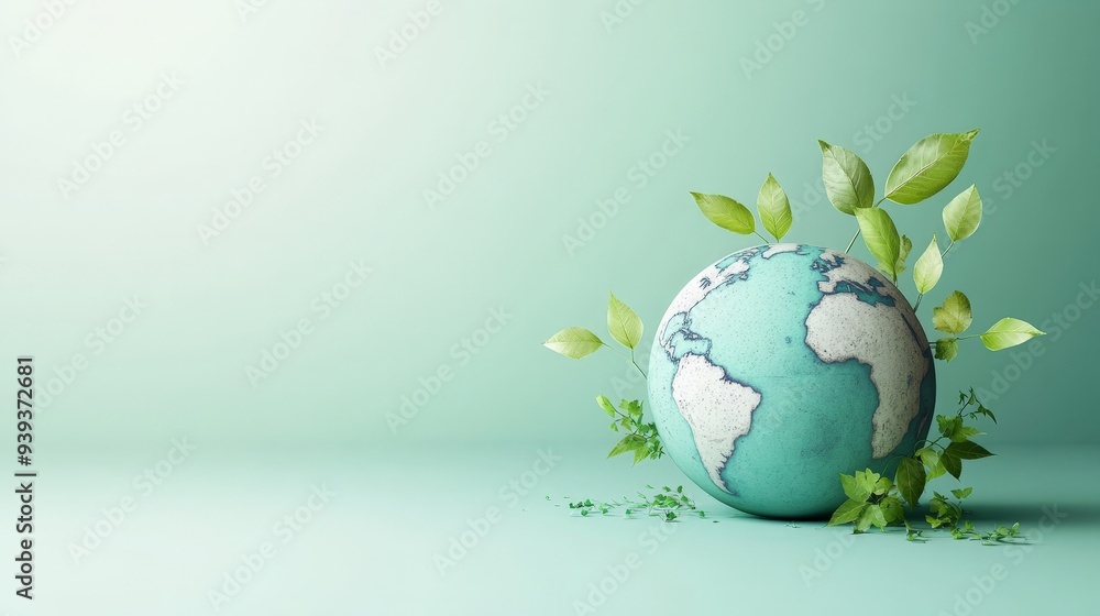 A globe with leaves growing around it, symbolizing sustainable growth, with soft green and blue tones. A globe with leaves growing around it, symbolizing sustainable growth, with soft green and blue tones.