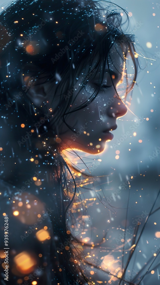 Woman with Glowing Hair and Sparkles - Dreamy Portrait Woman with Glowing Hair and Sparkles - Dreamy Portrait