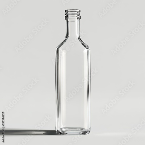 Clear glass bottle with a square base on a white background.