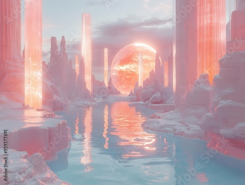 dreamy iridescent landscape with floating y2kinspired objects glitch effects and nostalgic tech artifacts in pastel hues photo