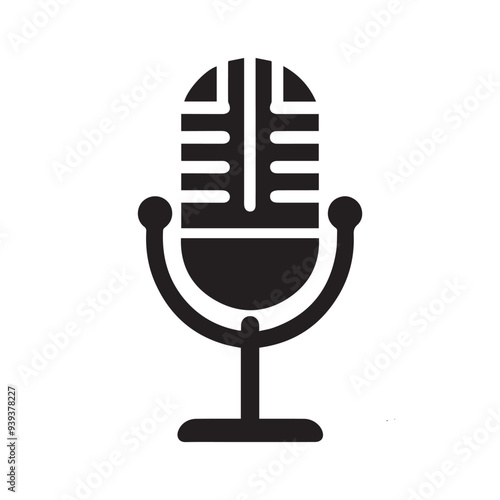 A classic studio microphone icon in a flat vector style. Symbol for sound recording, podcast, radio broadcast, interview, and music.