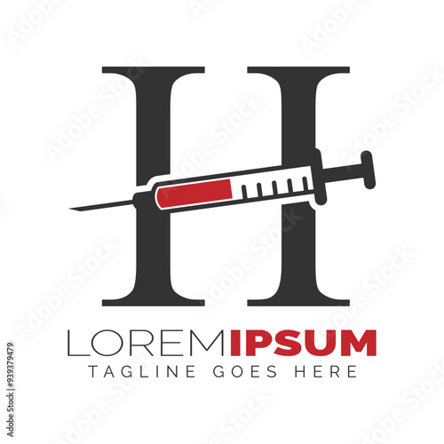 Letter H Injection Logo Design. Alphabet H Syringe icon illustration