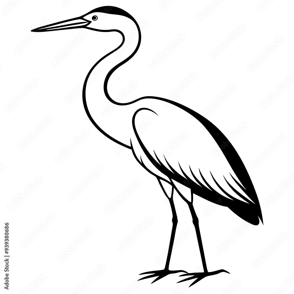 a heron silhouette black and white generative AI a heron silhouette black and white generative AI