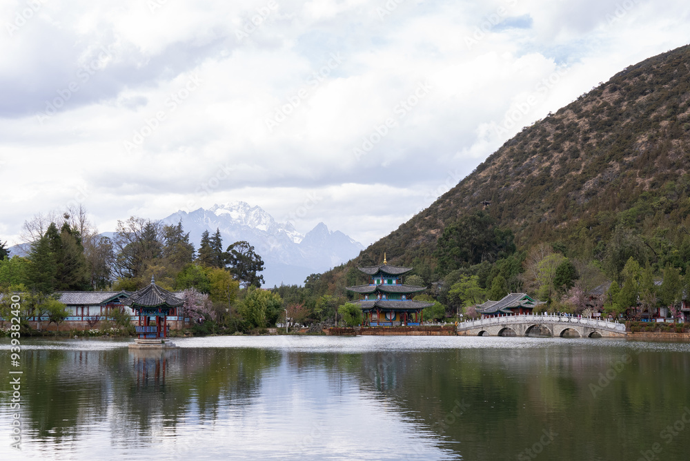 Fototapeta premium Landscape of Heillongtan, Black Dragon Pool, Lijiang, China