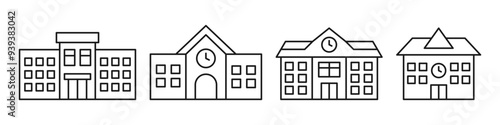 School building icon set. Linear style. Vector illustration