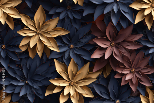Wallpaper Mural Seamless pattern of blue, gold, and red paper flowers. Torontodigital.ca