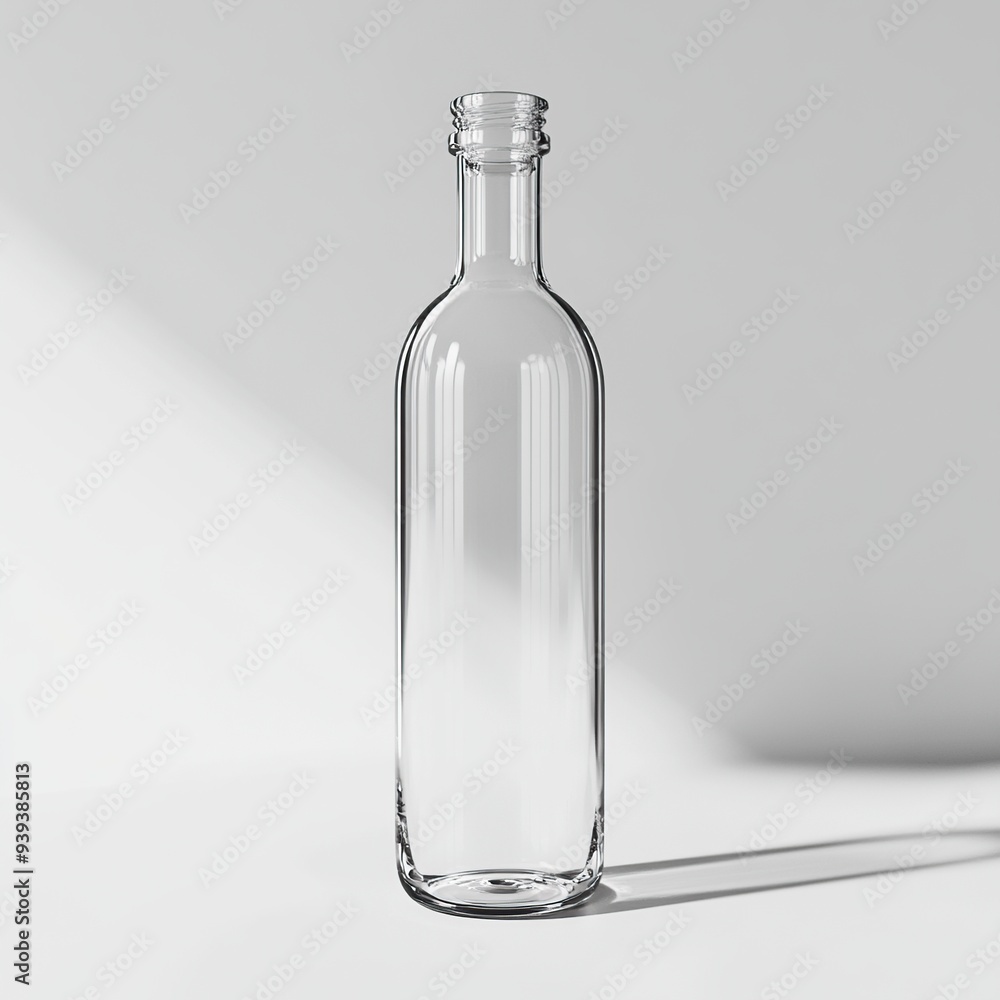 A single empty glass bottle with a clear glass lid and a white background.